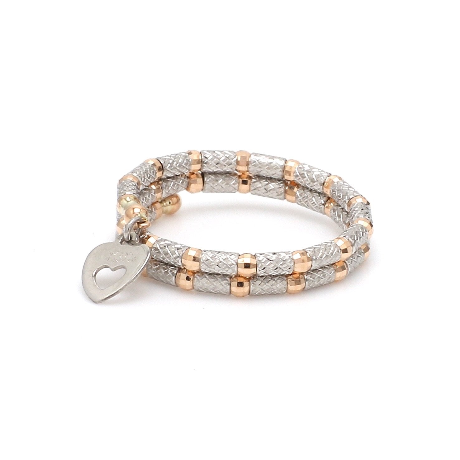 Flexible 2-row Platinum & Rose Gold Ring with Diamond Cut Balls JL PT 721