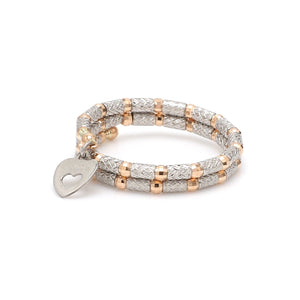 Flexible 2-row Platinum & Rose Gold Ring with Diamond Cut Balls JL PT 721