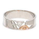 Load image into Gallery viewer, Customised Platinum &amp; Rose Gold Couple Rings with Single Diamonds   Jewelove.US
