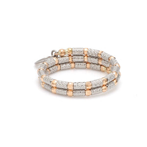 Flexible 2-row Platinum & Rose Gold Ring with Diamond Cut Balls JL PT 721