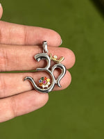 Load image into Gallery viewer, Customised Platinum &amp; 18K Gold Om Pendant with Navratna Gemstones JL PT OM-6   Jewelove.US
