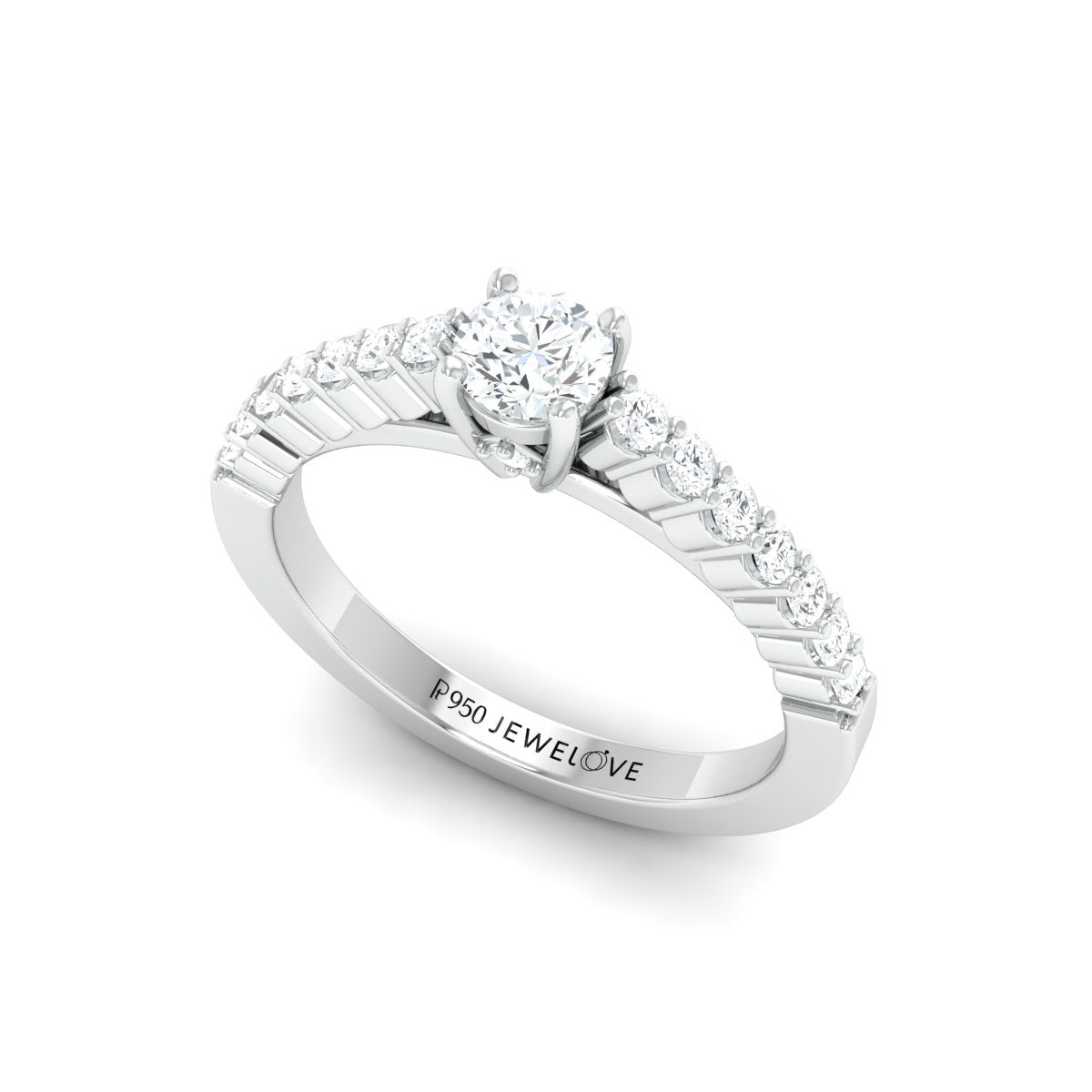 30-Pointer Platinum Engagement Solitaire Ring with Diamond Accents JL PT 674