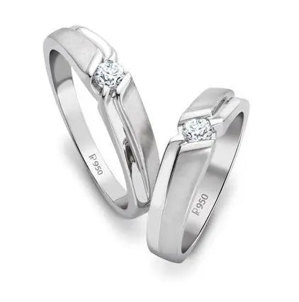 Designer Platinum Love Bands with Single Diamonds SJ PTO 158 in India