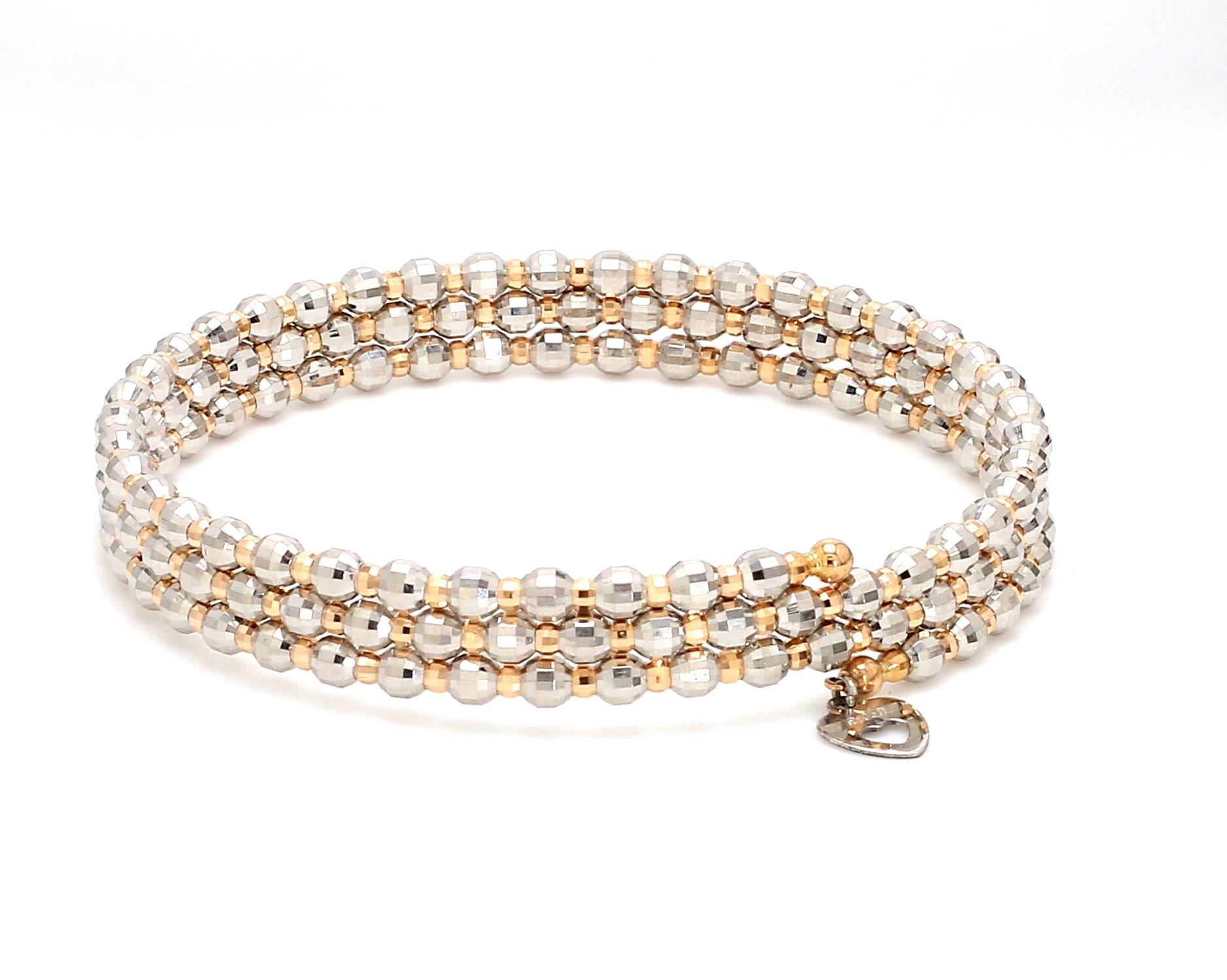 Japanese 3-row Platinum & Rose Gold Bracelet for Women with Diamond Cut Balls JL PTB 768   Jewelove.US