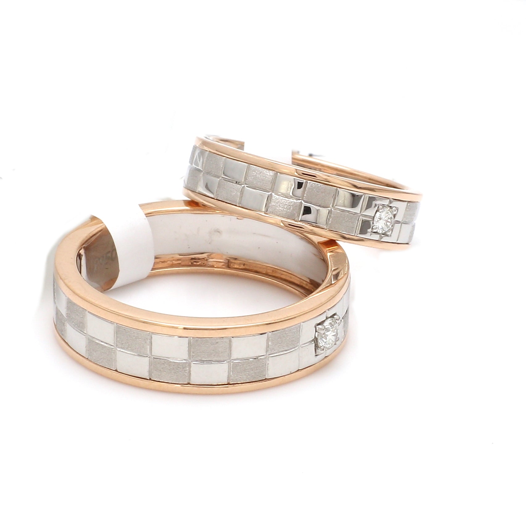 Chess Couple Rings in Platinum & Rose Gold with Single Diamonds JL PT 1114   Jewelove.US