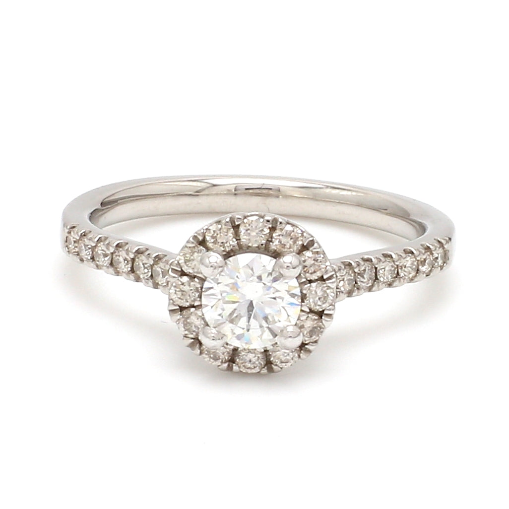 40-Pointer Platinum Solitaire Engagement Ring with Diamond Halo & Shank JL PT 671   Jewelove.US