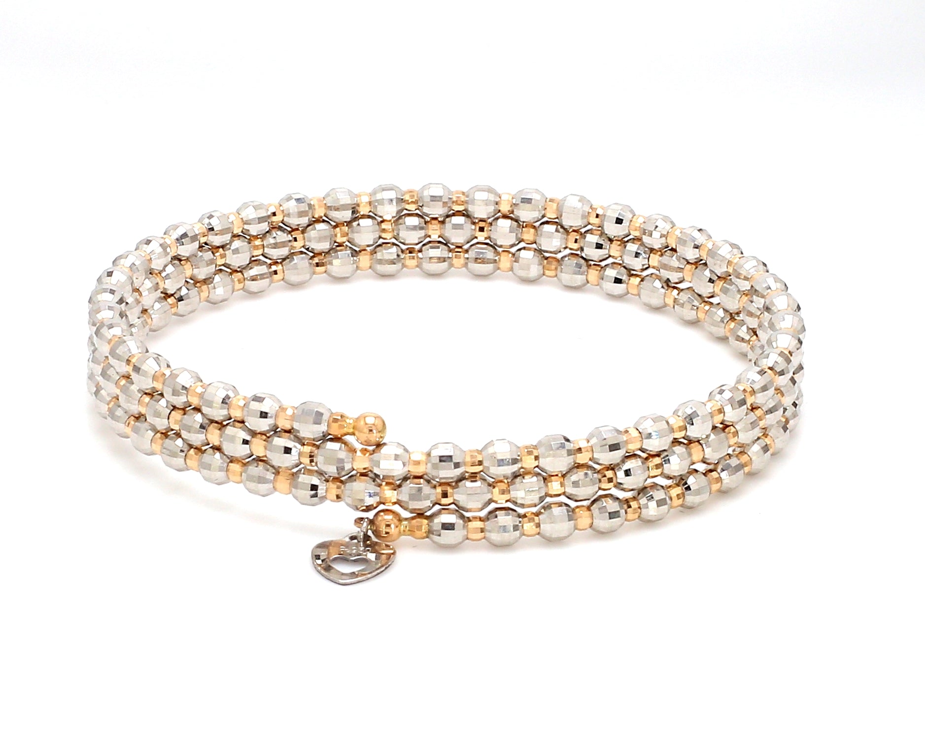 Japanese 3-row Platinum & Rose Gold Bracelet for Women with Diamond Cut Balls JL PTB 768   Jewelove.US