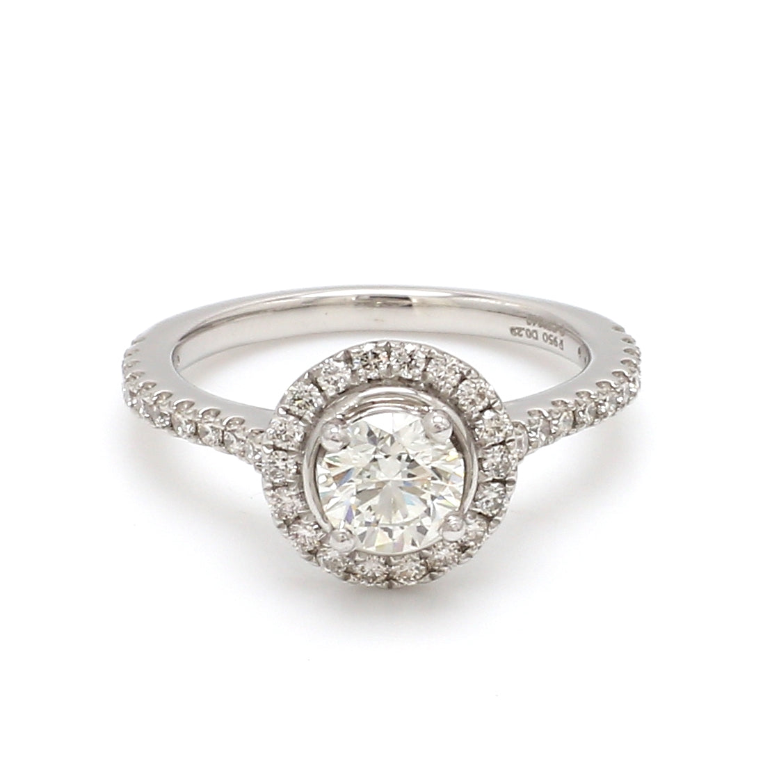 50-Pointer Platinum Halo Solitaire Ring with Diamond Shank for Women JL PT 977