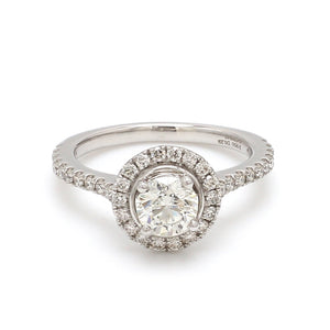 50-Pointer Platinum Halo Solitaire Ring with Diamond Shank for Women JL PT 977
