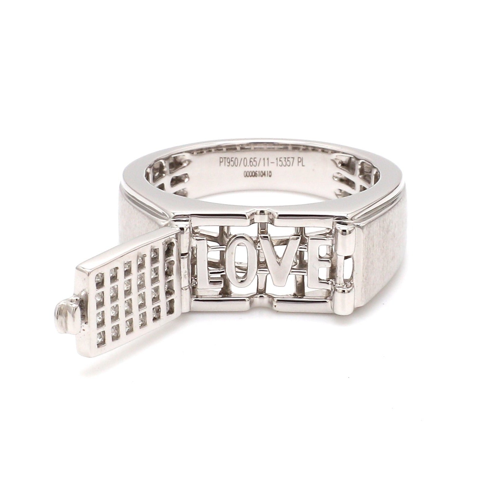 Designer 18K White Gold with Diamond Princess Cut Ring with a Openable Secret Message for Men JL PT 1009