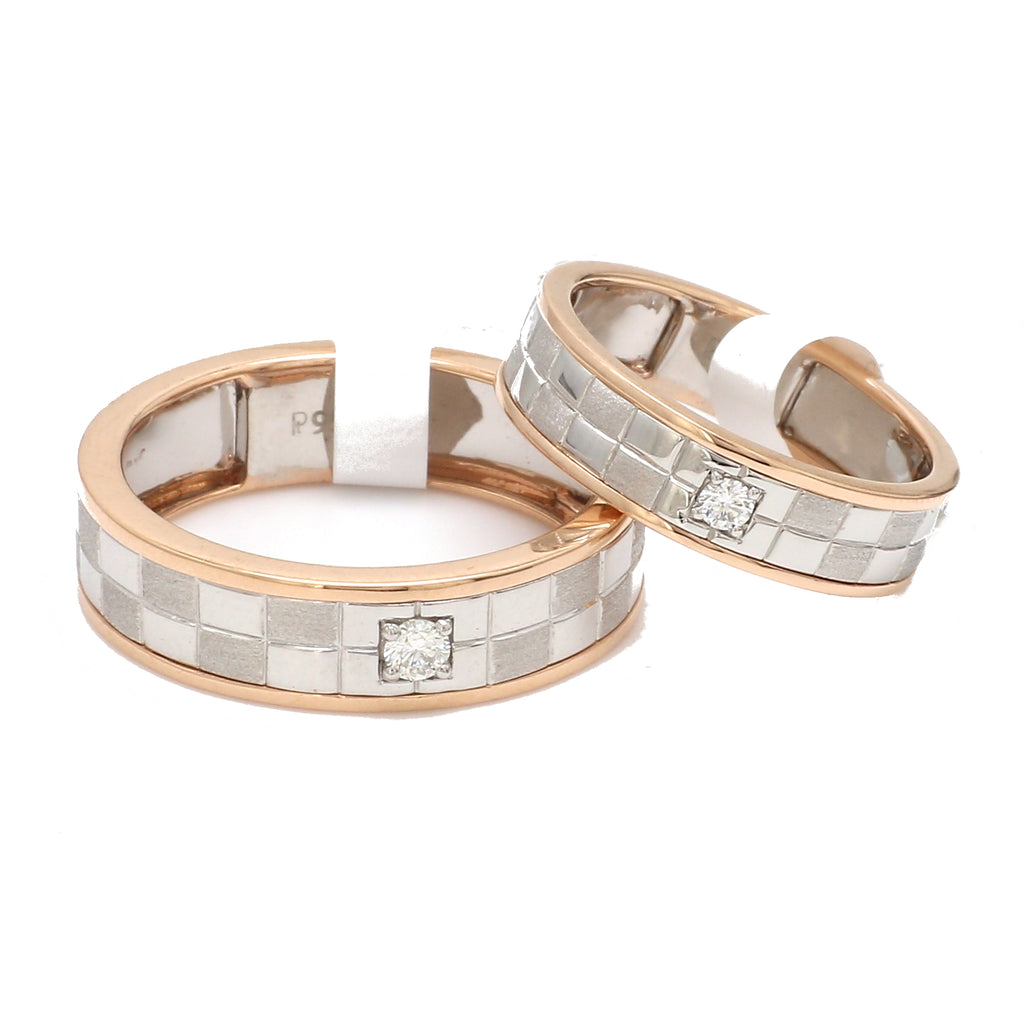 Chess Couple Rings in Platinum & Rose Gold with Single Diamonds JL PT 1114  Both Jewelove.US