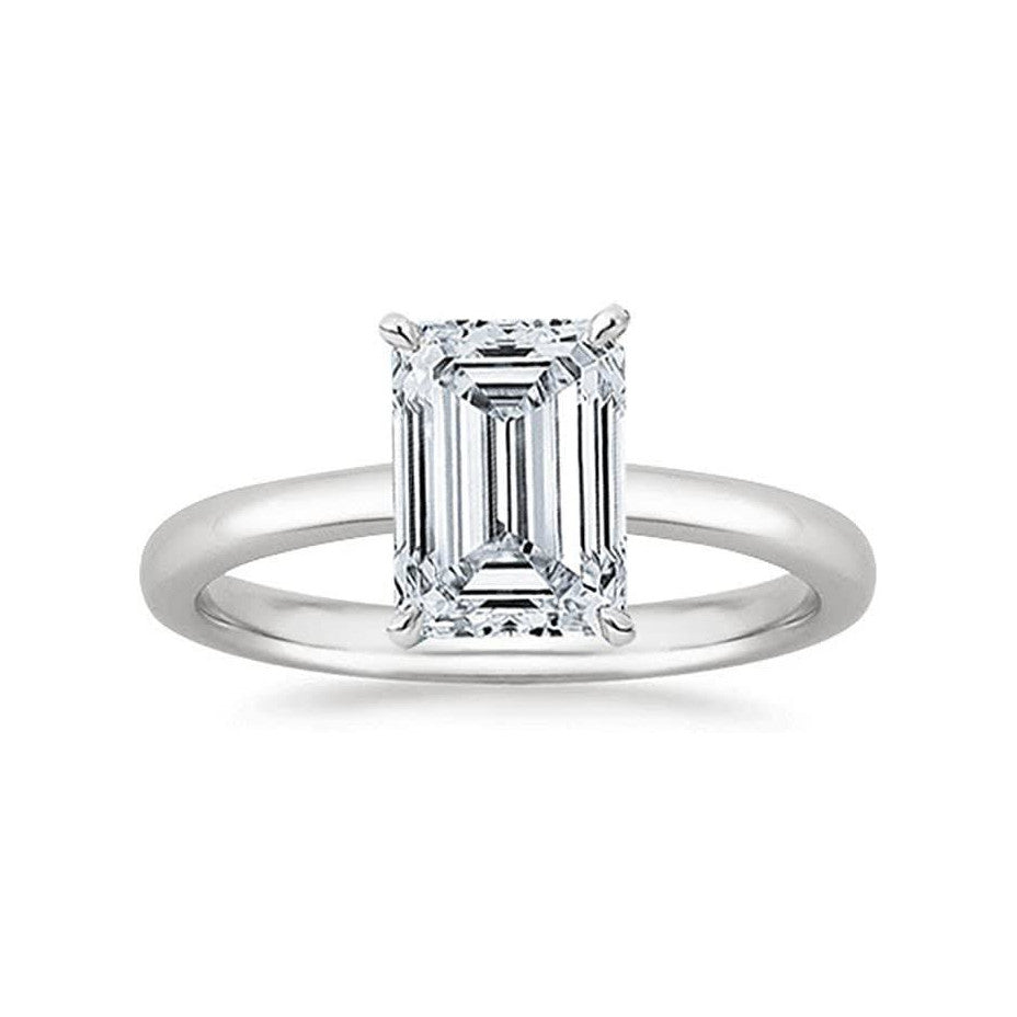 70-Pointer Emerald Cut Diamond Solitaire Ring with Thin Platinum Band JL PT 1001   Jewelove.US
