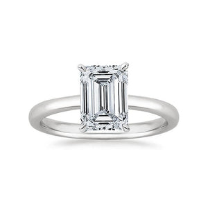 70-Pointer Emerald Cut Diamond Solitaire Ring with Thin Platinum Band JL PT 1001   Jewelove.US