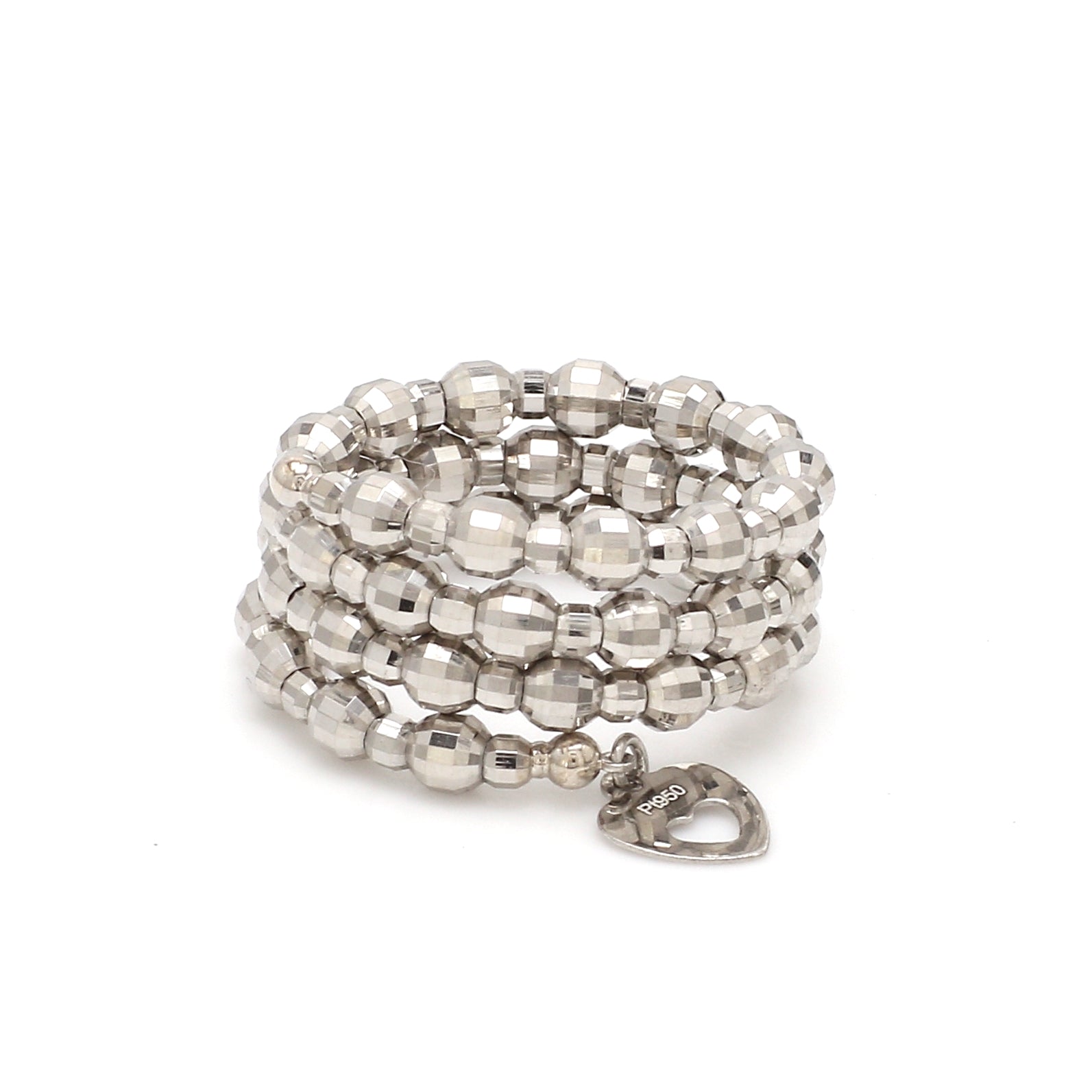 Japanese 3 Row Flexible Size Platinum Ring with Diamond Cut Balls JL PT 1019