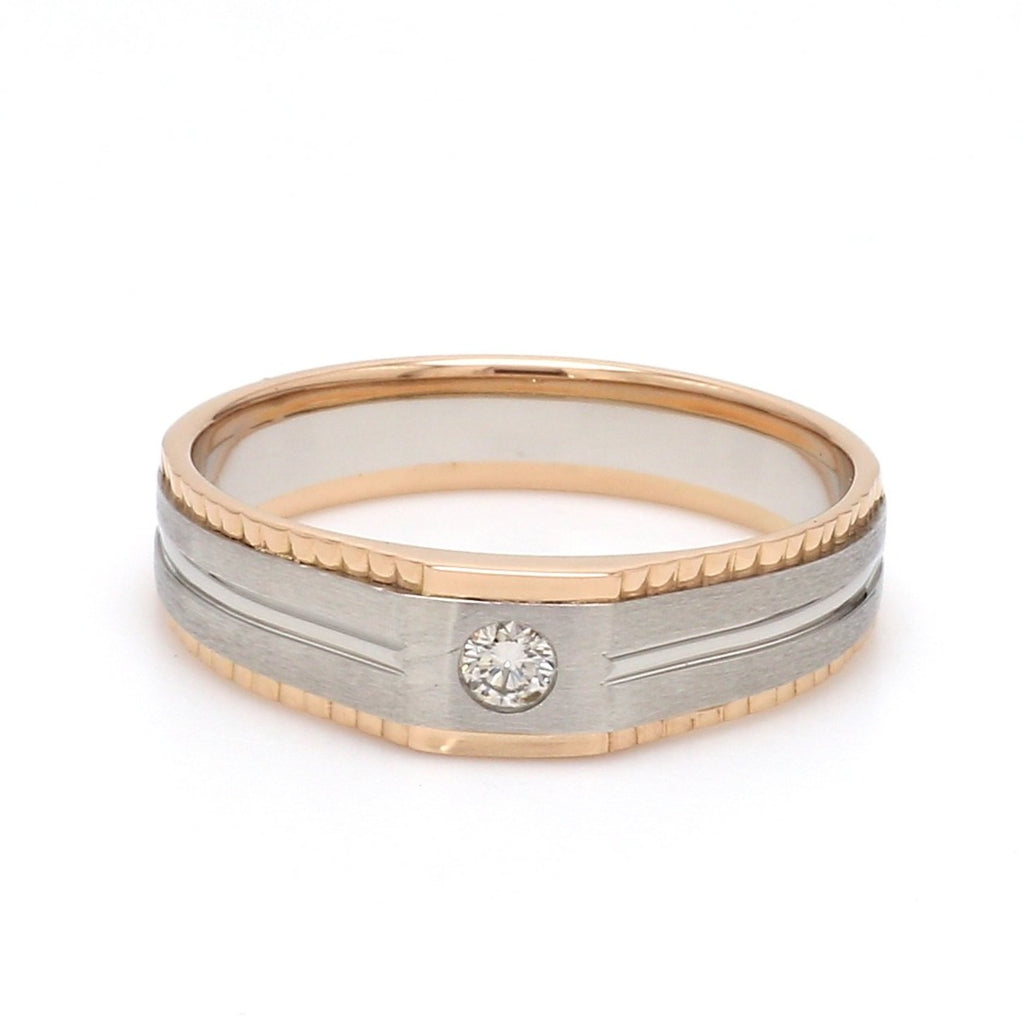 Platinum & Rose Gold Fusion Single Diamond Ring with Cutting on Edges for Men JL PT 996  VVS-GH Jewelove.US