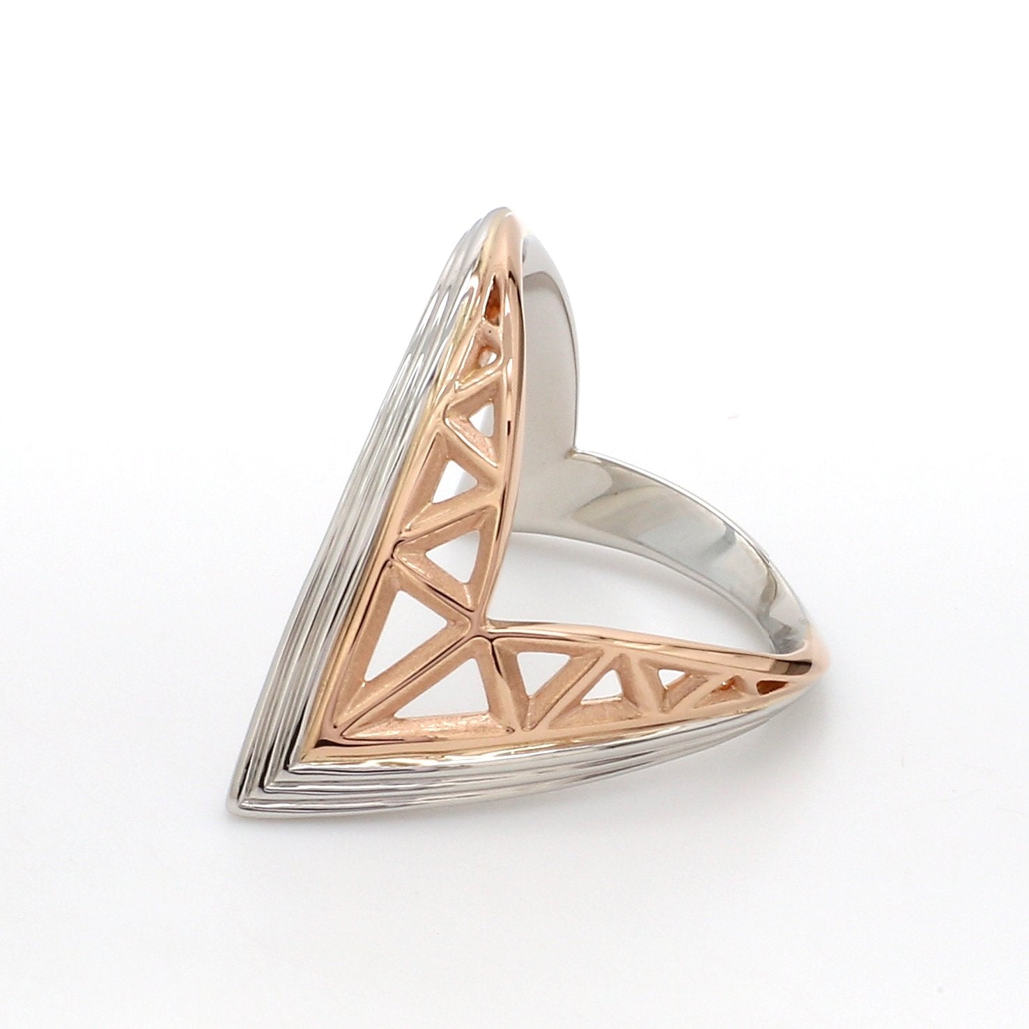 Designer V -shape Platinum & Rose Gold Cocktail Ring for Women JL PT 967   Jewelove.US
