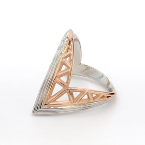 Designer V -shape Platinum & Rose Gold Cocktail Ring for Women JL PT 967   Jewelove.US