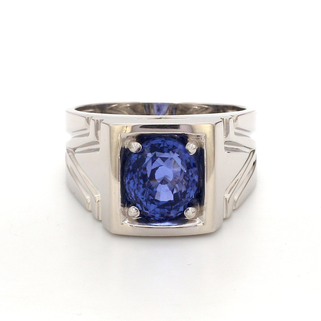 Heavy Platinum Blue Sapphire Ring for Men JL PT 1209   Jewelove